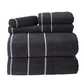 Lavish Home Luxury Cotton Towel Set- Quick Dry, Zero Twist and Soft 6 Piece Set With 2 Bath Towels, 2 Hand Towels and 2 Washcloths (Black/White)