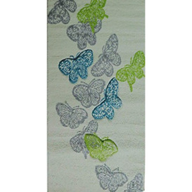 ASPECT Kids Girls Room,Playroom Rug/Teal,Green,Grey Butterflies On Cream Background (80x150cm), Polyester, Multi, 80 x 150 cm
