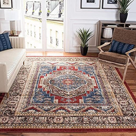 SAFAVIEH Traditional Distressed Rug for Living Room, Dining Room, Bedroom - Bijar Collection, Short Pile, in Royal and Brown, 244 X 305 cm