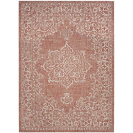 SAFAVIEH Contemporary Rug for Indoor & Outdoor - Courtyard Collection, Short Pile, in Terracotta and Beige color, 201 X 290 cm