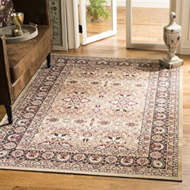 SAFAVIEH Traditional Persian Rug for Living Room, Dining Room, Bedroom - Lavar Kerman Collection, Short Pile, in Cream and Navy, 122 X 183 cm