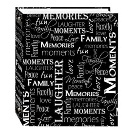 Pioneer Photo Albums Magnetic Self-Stick 3-Ring Photo Album 100 Pages (50 Sheets), Black & White Words Design,8.25inchesx10.5inches