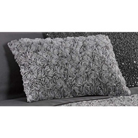 Rapport Home Grey Cushion Oblong Boudoir Scatter Cushion with Raised Rose Ruffle De