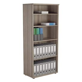 Office Hippo Heavy Duty Bookcase, Robust Book Case, Storage Unit with 4 Adjustable Shelves & Adjustable Feet, Stable Home Office Furniture, Simple To Assemble - Grey Oak