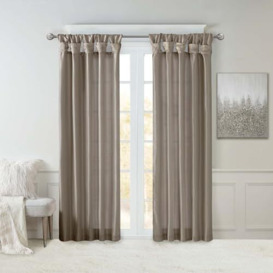 Madison Park Emilia Faux Silk Single Curtain with Privacy Lining, DIY Twist Tab Top, Window Drape for Living Room, Bedroom and Dorm, 50x120, Pewter Brown