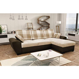 Alabama Corner Sofa Bed Black and Grey or Brown and Cream Fabric Leather With Storage (Right, Brown/Cream)