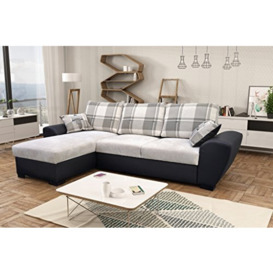 Alabama Corner Sofa Bed Black and Grey or Brown and Cream Fabric Leather With Storage (Left, Grey/Black)