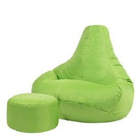 Bean Bag Bazaar Recliner Gaming Bean Bag Chair and Footstool, Lime Green, Large Indoor Outdoor Bean Bags, Lounge or Garden, Big Adult Gaming Bean Bag Chairs with Filling Included