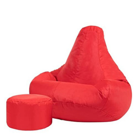 Bean Bag Bazaar Recliner Gaming Bean Bag Chair and Footstool, Red, Large Indoor Outdoor Bean Bags, Lounge or Garden, Big Adult Gaming Bean Bag Chairs with Filling Included