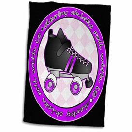3dRose Derby Chicks Roll with It Purple Black Roller Skate Towel, Microfiber, White, 15 x 22-Inch
