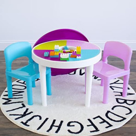 Humble Crew Kids Table and Chairs, White/Blue/Pink, 58.42 x 58.42 x 43.18 cm