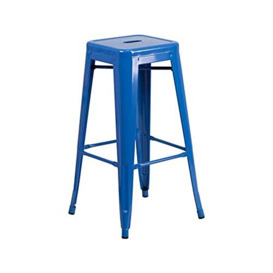 "Flash Furniture Commercial Grade 4 Pack 30"" High Backless Metal Indoor-Outdoor Barstool with Square Seat, Galvanized Steel, Plastic, Blue, Set of 4"
