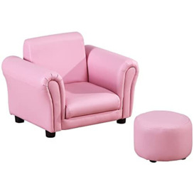 HOMCOM Toddler Chair Single Seater Kids Sofa Set Children Couch Seating Game Chair Seat Armchair w/Free Footstool (Pink)