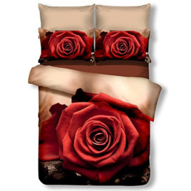 DecoKing Premium 01363 Bed Linen 155 x 220 cm with 1 pillowcase 80x80 Beige 3D Microfibre Duvet Cover Bedding Set with Flowers Floral Cappuccino Red Burgundy Bordeaux Wine Burgundy Brown Chocolate