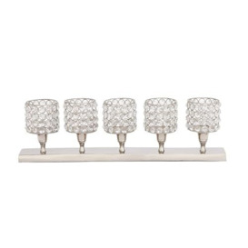 Deco 79 54257 Iron Crystal Five-Light Votive Candle Holder, Silver/Clear
