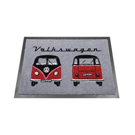 BRISA VW Collection - Volkswagen Foot Mat Doormat Rug Shoe Dirt Trapper with T1 Bus Campervan Motif (Bus Front/Gray)