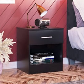 Vida Designs Black Large Bedside Drawer, Bedside Cabinet, 1 Drawer, Bedside Table, Metal Handles & Runners 47 x 40 x 36 cm
