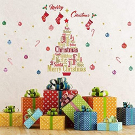"Wallflexi Christmas Decorations Wall Stickers "" Merry Christmas with English Quotes Christmas Tree"" Wall Murals Decals living Room Children Nursery School Restaurant Cafe Hotel Home Office Décor, multicolour"