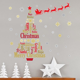 "Wallflexi Christmas Decorations Wall Stickers ""Santa's Sleigh with English Quotes Christmas Tree"" Wall Murals Decals living Room Children Nursery School Restaurant Cafe Hotel Home Office Décor, multicolour"