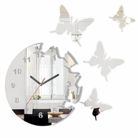 FLEXISTYLE Large Modern Wall Clock Butterfly Mirror Round 30 cm 3D DIY Living Room Bedroom Children's Room