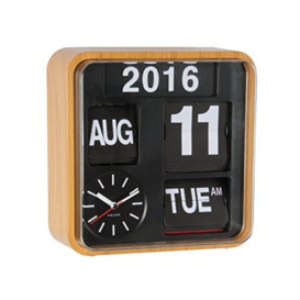 Karlsson KA5364WD Calendar Wall Clock-Bamboo Wood Mini Flip, Brown, 4.2x35x35 cm