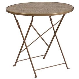 "Flash Furniture Oia Commercial Grade 30"" Round Indoor-Outdoor Steel Folding Patio Table, Alloy, Gold"
