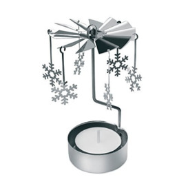 eBuyGB Festive Rotary Carousel Spinning Tea Light Holder, Metal, Silver