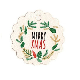 Mopec Merry Christmas and Wreath Round Wavy Card, Paper, White, 2 x 4 x 4 cm