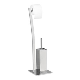 Relaxdays WIMEDO Toilet Brush and Holder, Size: 71 x 20 x 20 cm Toilet Paper Holder in Stainless Steel, Standing, Silver