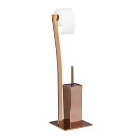 Relaxdays WIMEDO Toilet Brush and Holder, Size: 71 x 20 x 20 cm Toilet Paper Holder in Stainless Steel, Standing, Copper