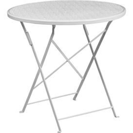 "Flash Furniture Oia Commercial Grade 30"" Round Indoor-Outdoor Steel Folding Patio Table, Alloy, White"