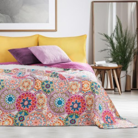DecoKing Small Double 200x220 Reversible Bedspread Colourful Mandalas Colourful Indian Oriental Orient White Purple Green Orange Red Bibi