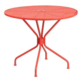 "Flash Furniture Oia Commercial Grade 35.25"" Round Indoor-Outdoor Steel Patio Table with Umbrella Hole, Metal, Coral"