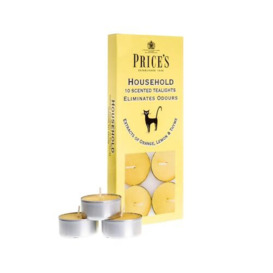 Price's - Household Pet Tealights - 10 Pack - Odour Eliminating Candle - Made with Orange, Lemon & Thyme Extracts - Clean, Fresh, Quality Fragrance - Long Lasting Scent