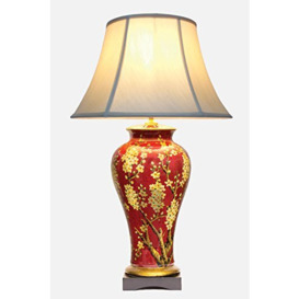 DOWNTON INTERIORS UK's Largest Range of Porcelain Lamps - Large Oriental Ceramic Table Lamp (M9065S) with Silver Shade – Chinese Mandarin Style