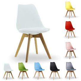 P&N Homewares® Lorenzo Tulip Chair - Plastic - Padded Seat - Wood Retro - Dining Chairs - White Black Grey Red Yellow Pink Green Blue (WHITE)