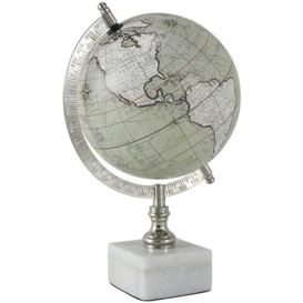 "Deco 79 Iron World Decorative Globe with Marble Base, White, 11"" x 7"""