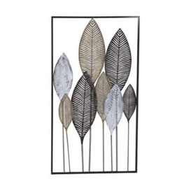 "Deco 79 Metal Leaf Home Wall Decor Wall Sculpture with Black Frame, Wall Art 20"" x 1"" x 37"", Bronze"