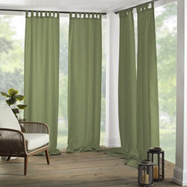Elrene Home Fashions Matine Solid Tab-Top Indoor/Outdoor Curtain Panel, 52 inches X 84 inches, Green