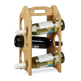 Relaxdays Bamboo Wine Rack Holder for 6 Standard-Size Bottles with Handle and Original Design Free-Standing, Wood, Brown, 20 x 20 x 40 cm