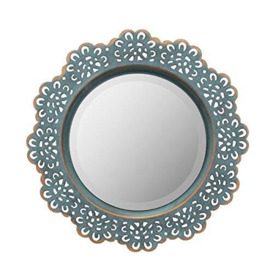 "Stonebriar Decorative Round Metal Lace Wall Mirror with Attached Hanger, Turquoise, 12.5"""