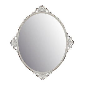 "Stonebriar Decorative 11.7"" x 10"" Oval Antique White Metal Accent Wall Mirror with Attached Hanger, Country Rustic Decor for the Living Room, Bedroom, Bathroom, Hallway, and Entryway"