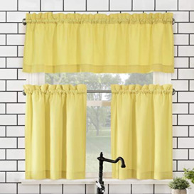 No. 918 Martine Microfiber Semi-Sheer Rod Pocket Kitchen Curtain Valance and Tiers Set, 54 in x 36 in (3 Piece) Kitchen Set, Yellow
