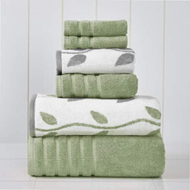 Pacific Coast Textiles 6 Pc Yarn Dyed Towel Organic Vines Sage Green, 6-Piece
