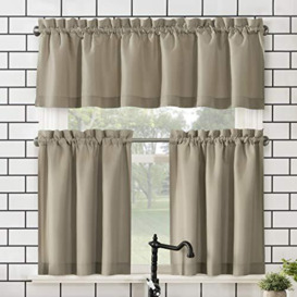 "No. 918 Martine Microfiber Semi-Sheer Rod Pocket Kitchen Curtain Valance and Tiers Set, 54"" x 36"", Taupe"