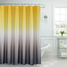 "Creative Home Ideas - Textured Fabric Shower Curtain Set, Includes 12 Easy Glide Metal Rings, Modern Bathroom Décor, Machine Washable, Measures 70"" x 72"", Yellow/Grey Ombre"