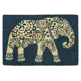 Entryways Elephant Non Slip Coir Doormat, Teal, 40 x 60 x 1.5 cm