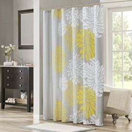 "Comfort Spaces Enya Bathroom Shower Curtain Floral Printed Cute Chic Polyester Fabric Bath Curtains, 72""x72"", Yellow/Grey"