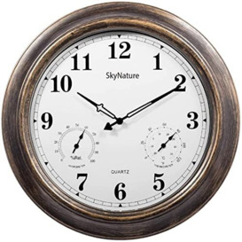 SkyNature Large Outdoor Clocks with Thermometer and Hygrometer - 18 Inch Silent Battery Operated Metal Clock, Decorative Garden Clock for Patio,Pool and Home - Bronze
