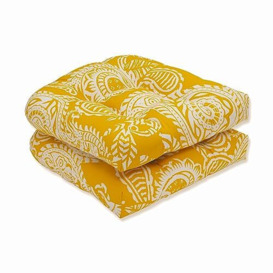 "Pillow Perfect 608808 Outdoor/Indoor Addie Egg Yolk Tufted Seat Cushions (Round Back), 19"" x 19"", Yellow, 2 Pack"